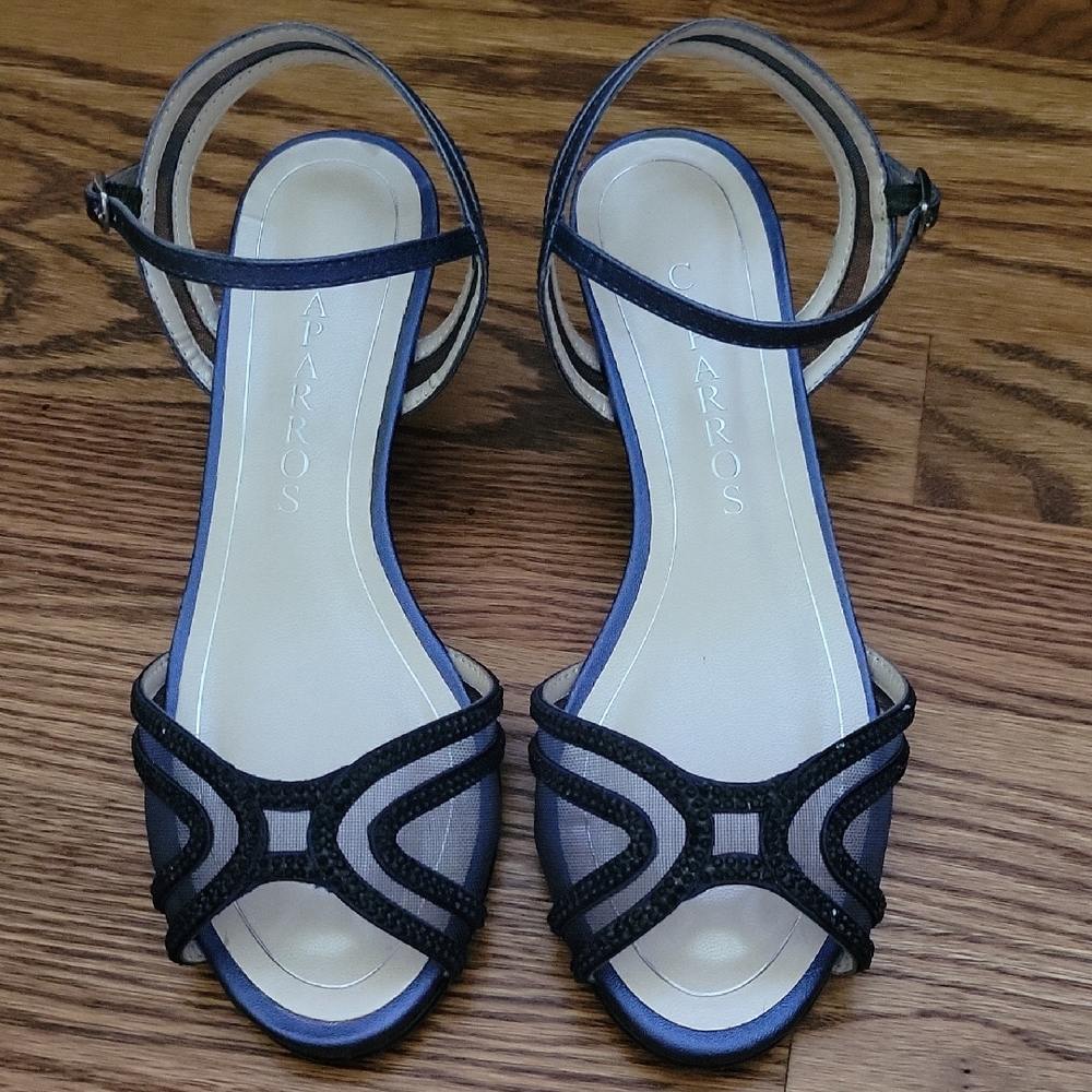 Caparros Navy Metallic Strappy Sandals